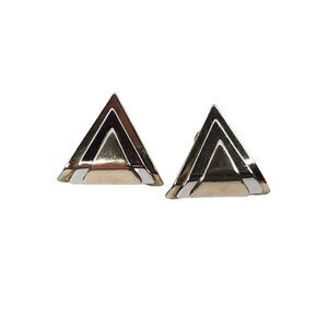 Triangle Geometric Art Deco 3 Layer Stud Post Earrings Silver Tone Brass 5/8"